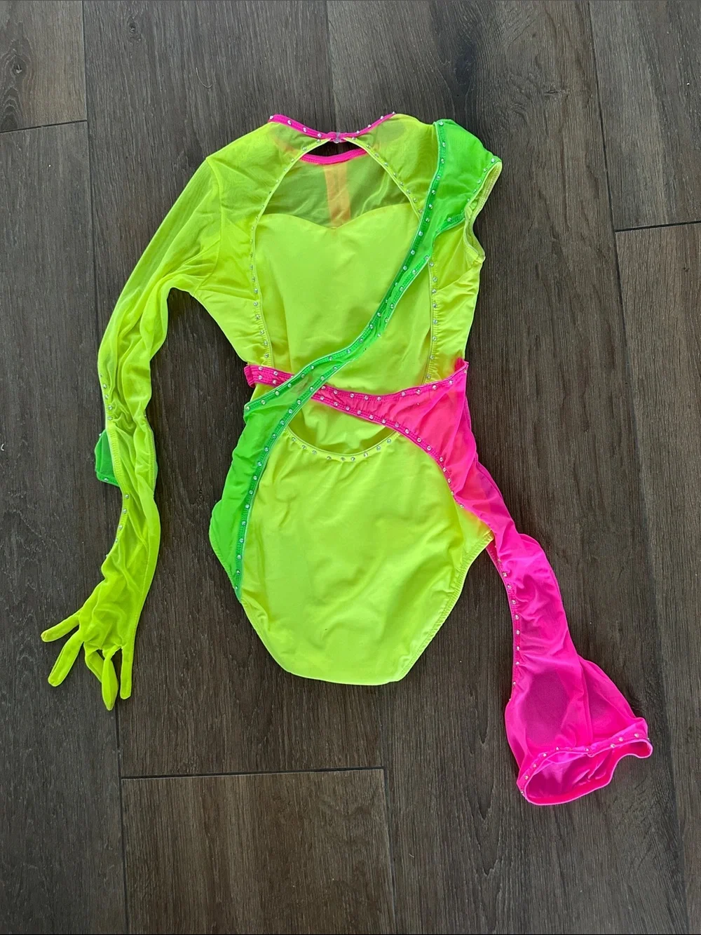 2Die4  Kids Neon Green & Hot Pink One-Piece Dance /Jazz Halloween Leotard.